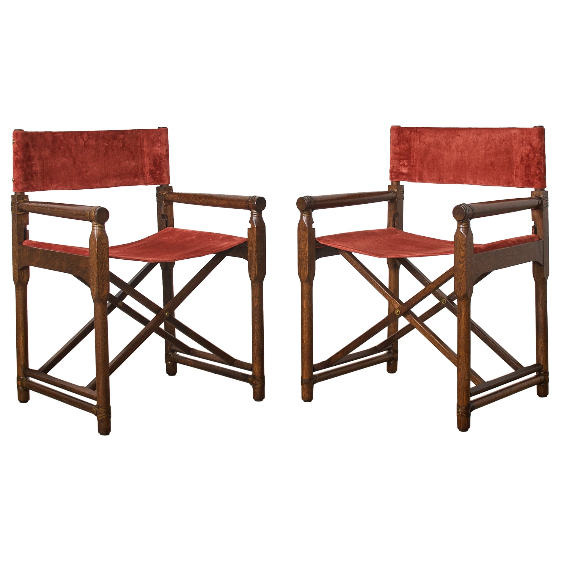 Pair of McGuire Campaign Style Oak Directors Chairs For Sale