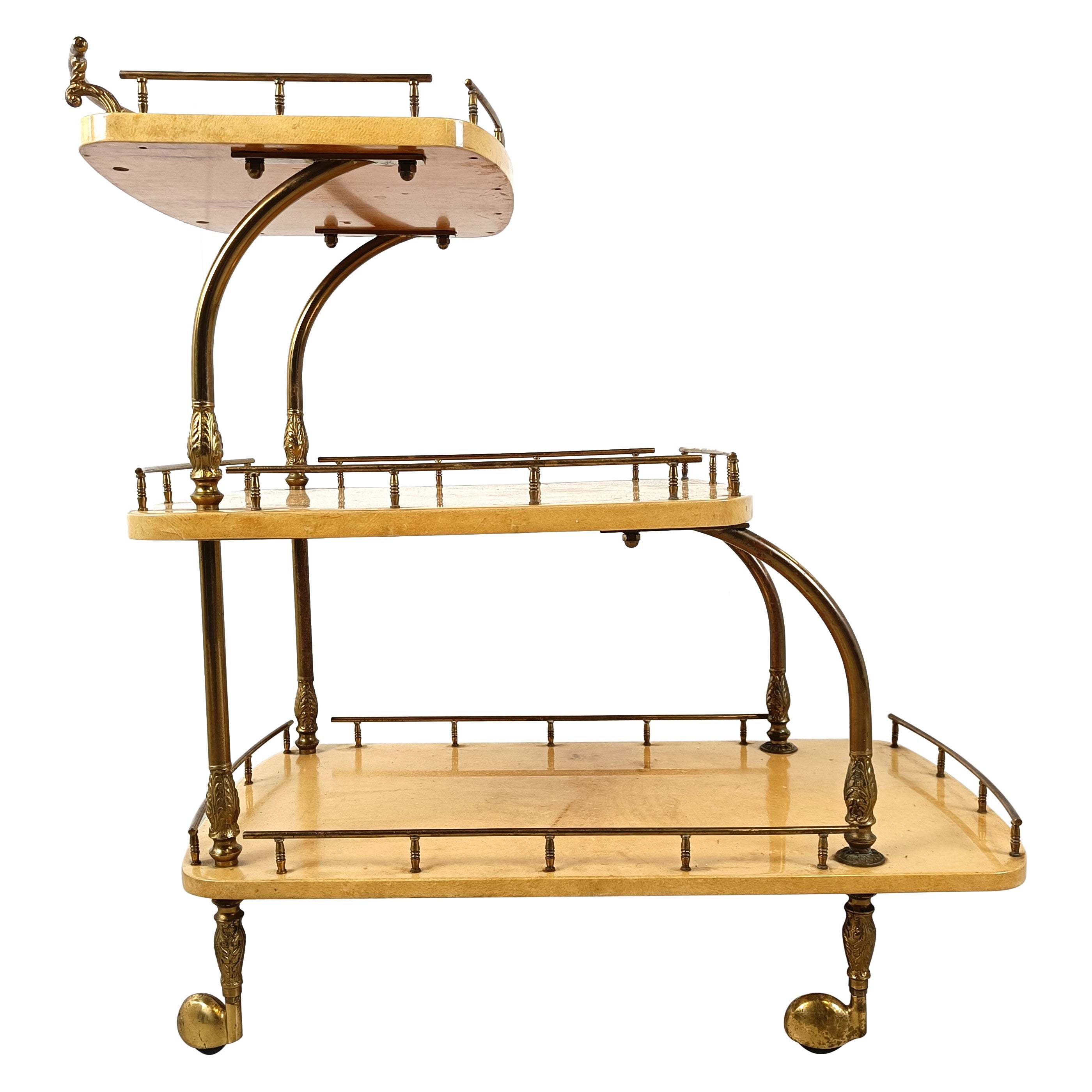 Italian Lacquered Goatskin / Parchment Serving Bar Cart by Aldo Tura, 1960s For Sale