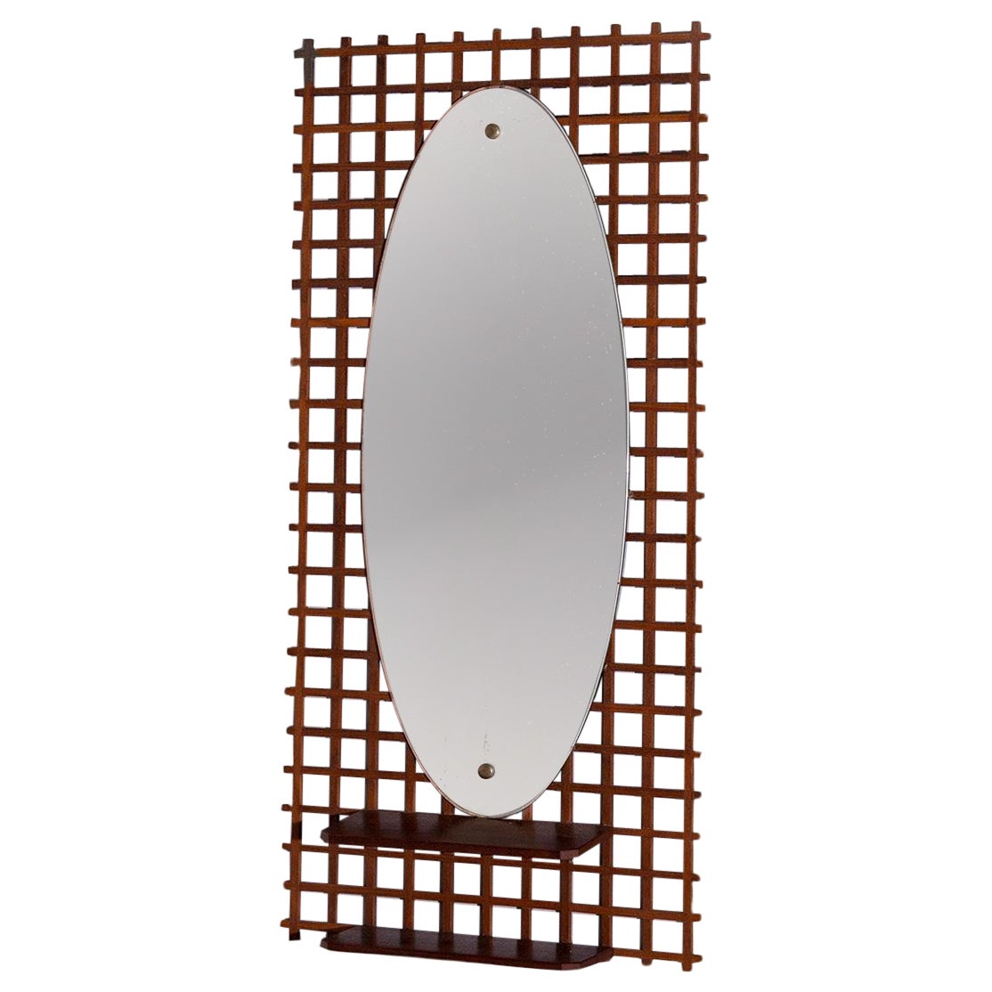 Italian vintage geometric mirror with shelf in vendita