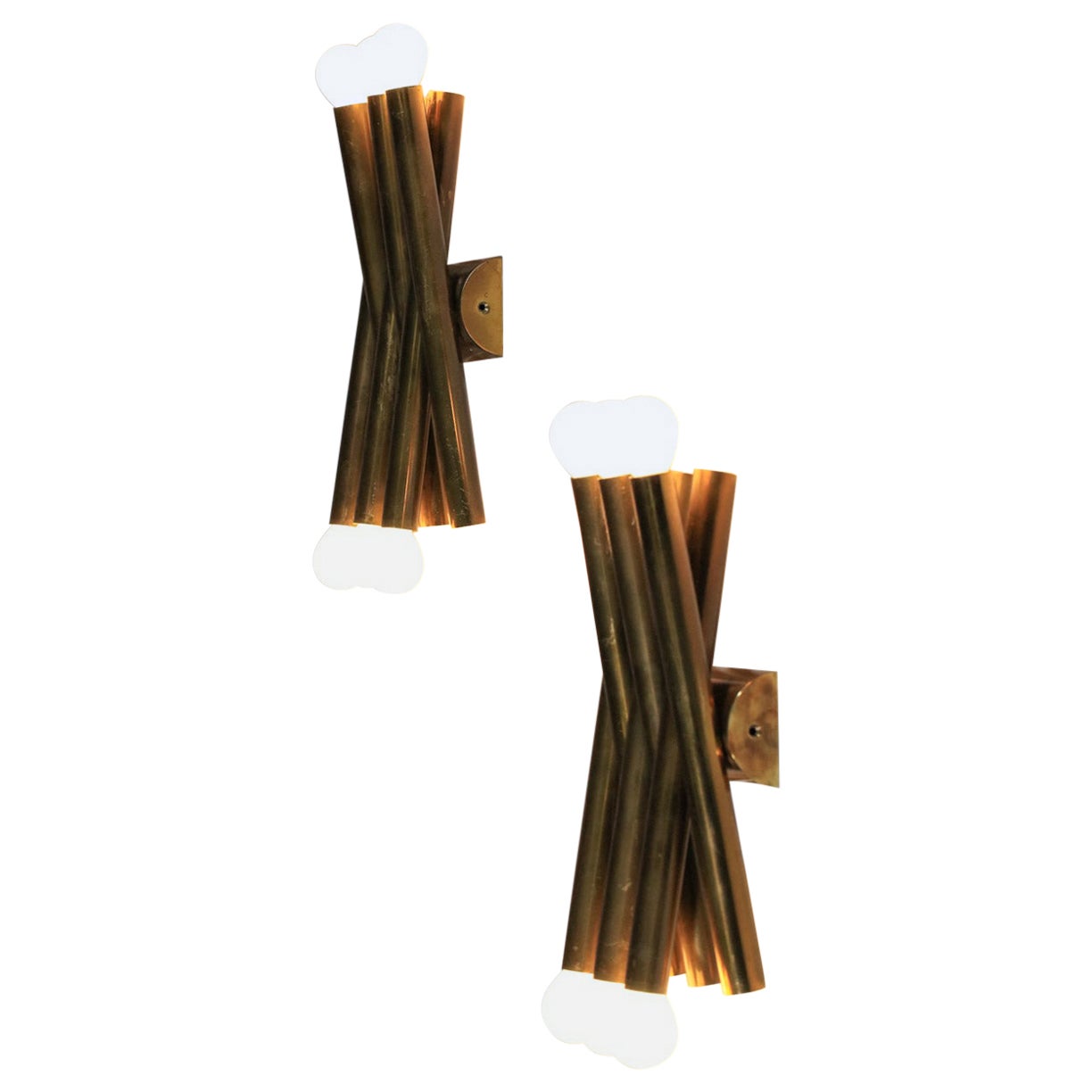 Pair of Italian Stilnovo sconces in brass tube from the 60s - F242 For Sale