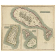 1817 John Thomson's Handcolored Antique Map of St. Kitts, Nevis, and St. Lucia 