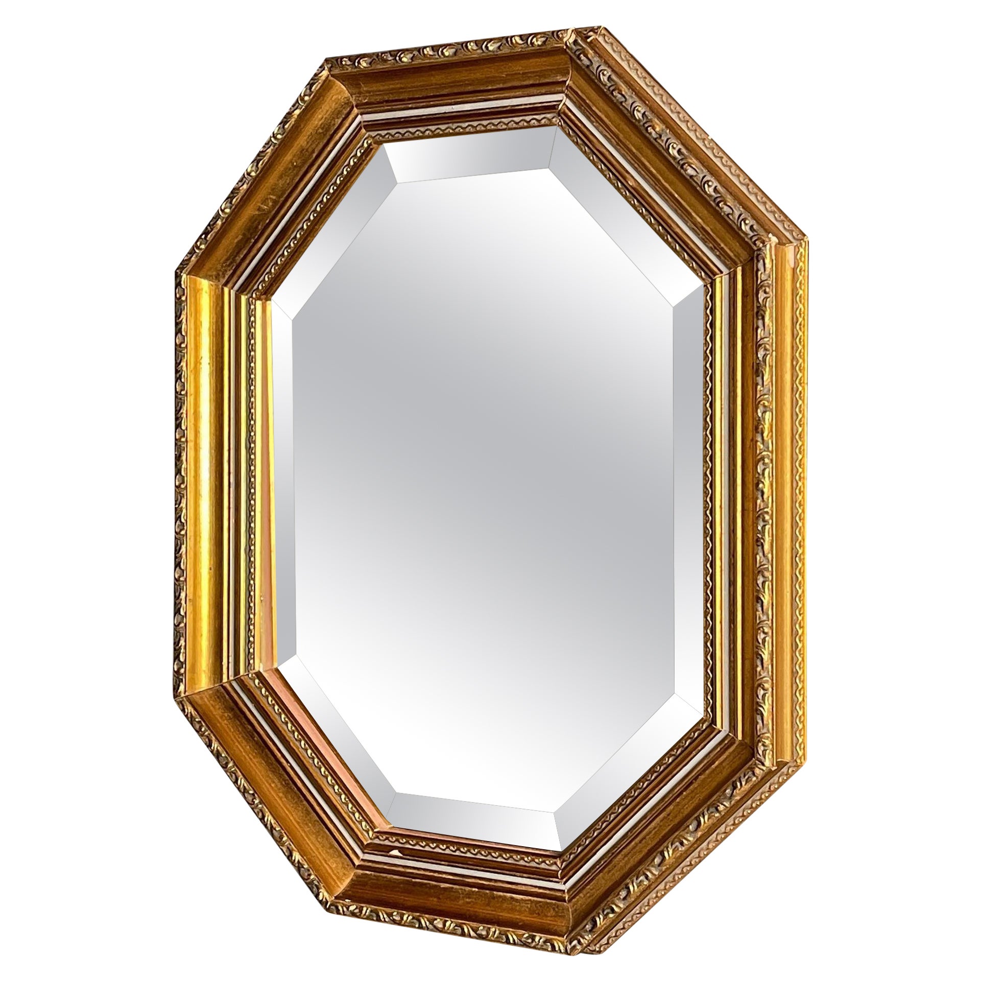Vintage Mirror in golden wooden octagonal frame, Italy 1950s 