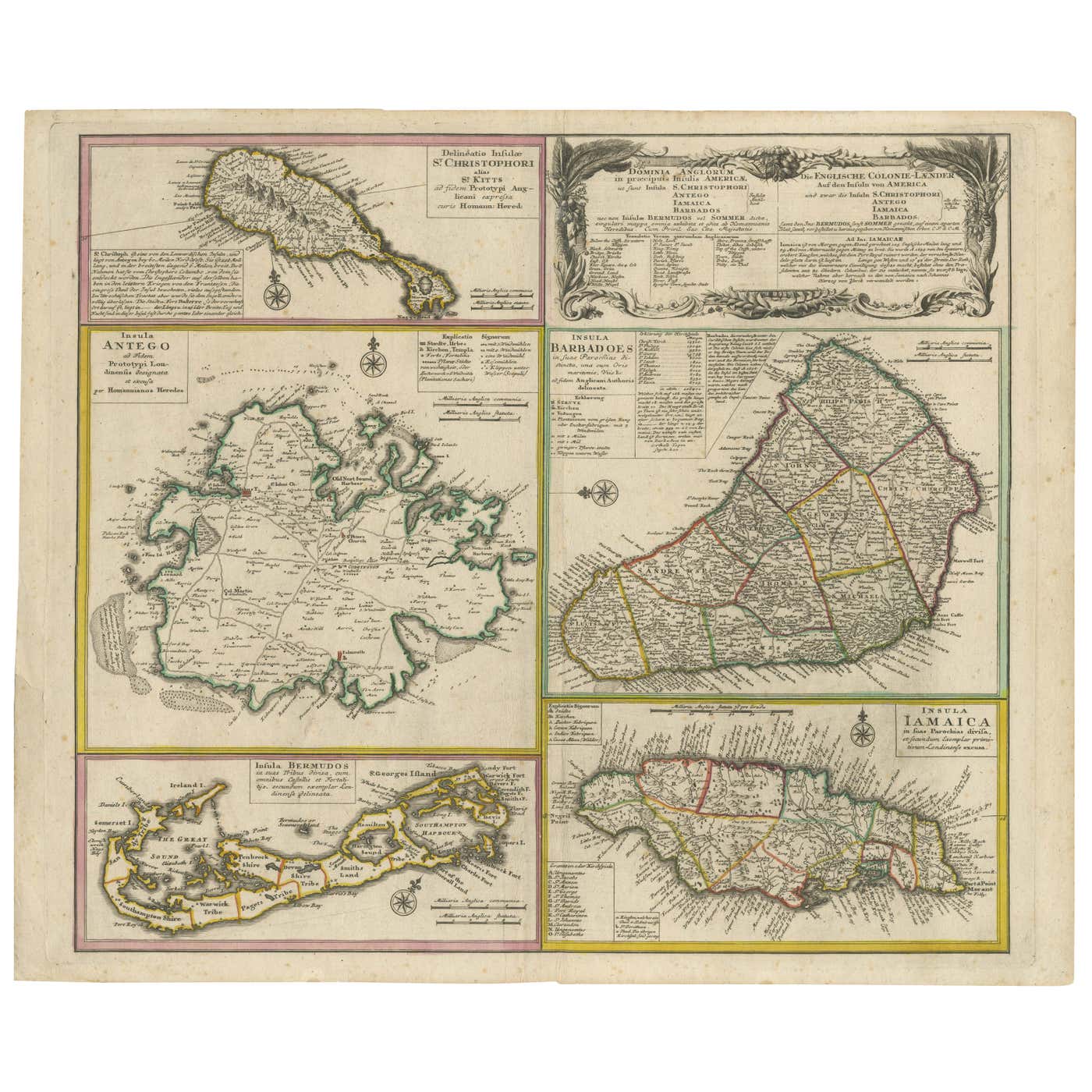 Compist Map Old 18th Century Composite Map of Key Caribbean Islands with ...
