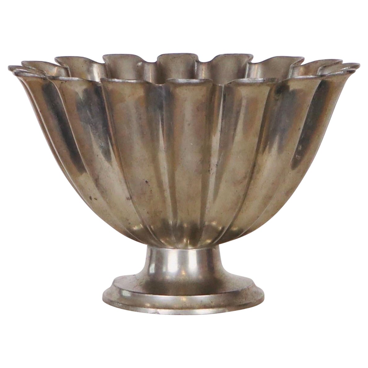 Scalloped pedestal pewter bowl by Just Andersen 1920s, Denmark
