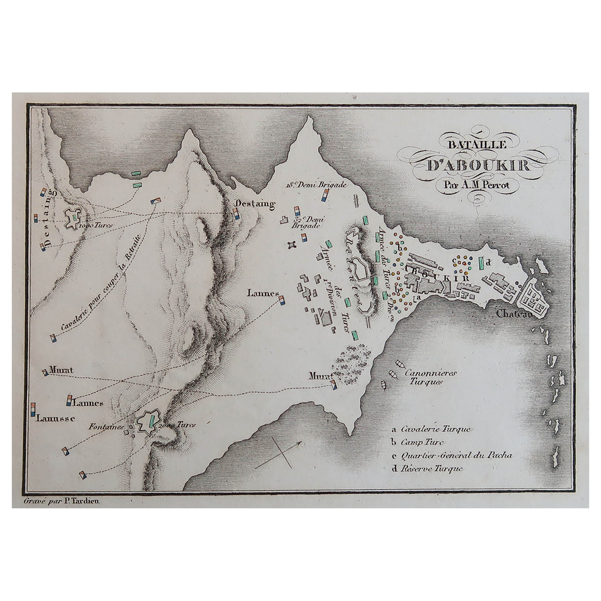 Plan ancien de la bataille d'Abukir, Napoléon Bonaparte Circa 1850