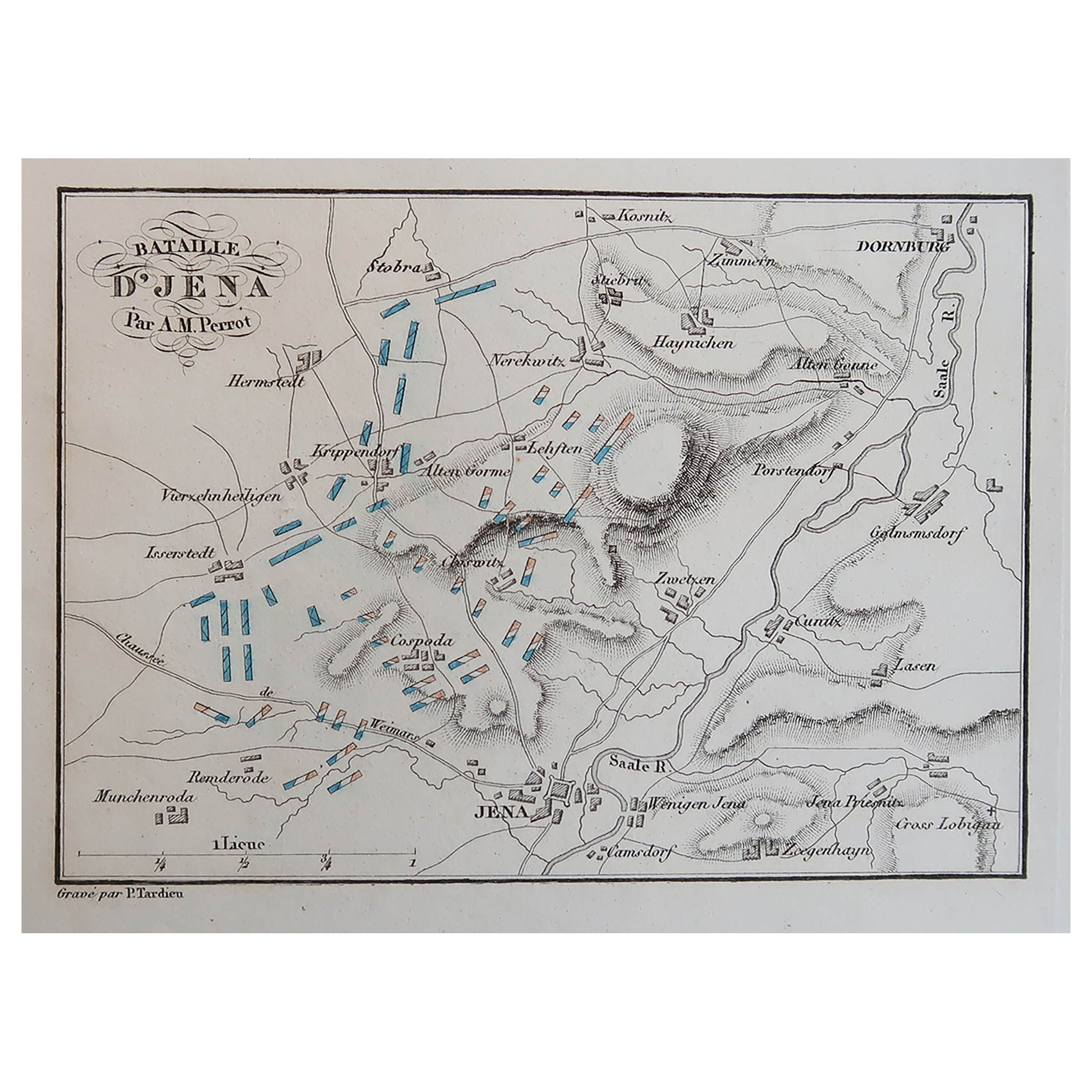 Original Antique Plan of The Battle of Jena, Napoleon Bonaparte. Circa 1850