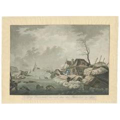 Antique 1820 Flood Catastrophe in Oosterhout, Holland: A Historical Depiction