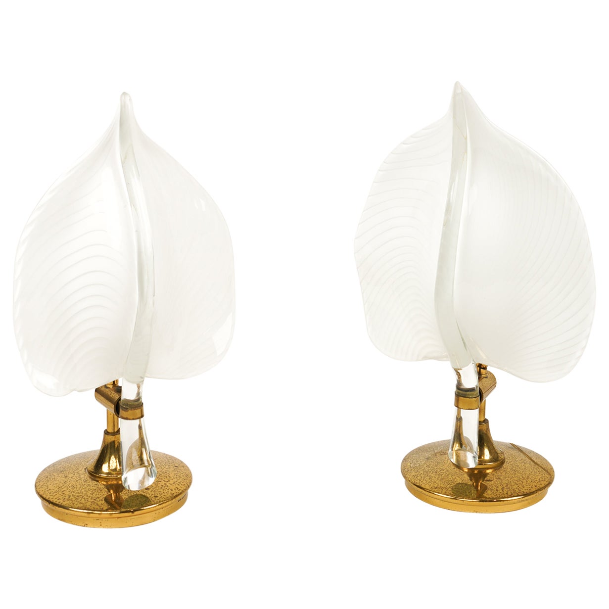 Pair of Table Lamps in Murano Glass and Brass by Franco Luce, Italy 1970s For Sale
