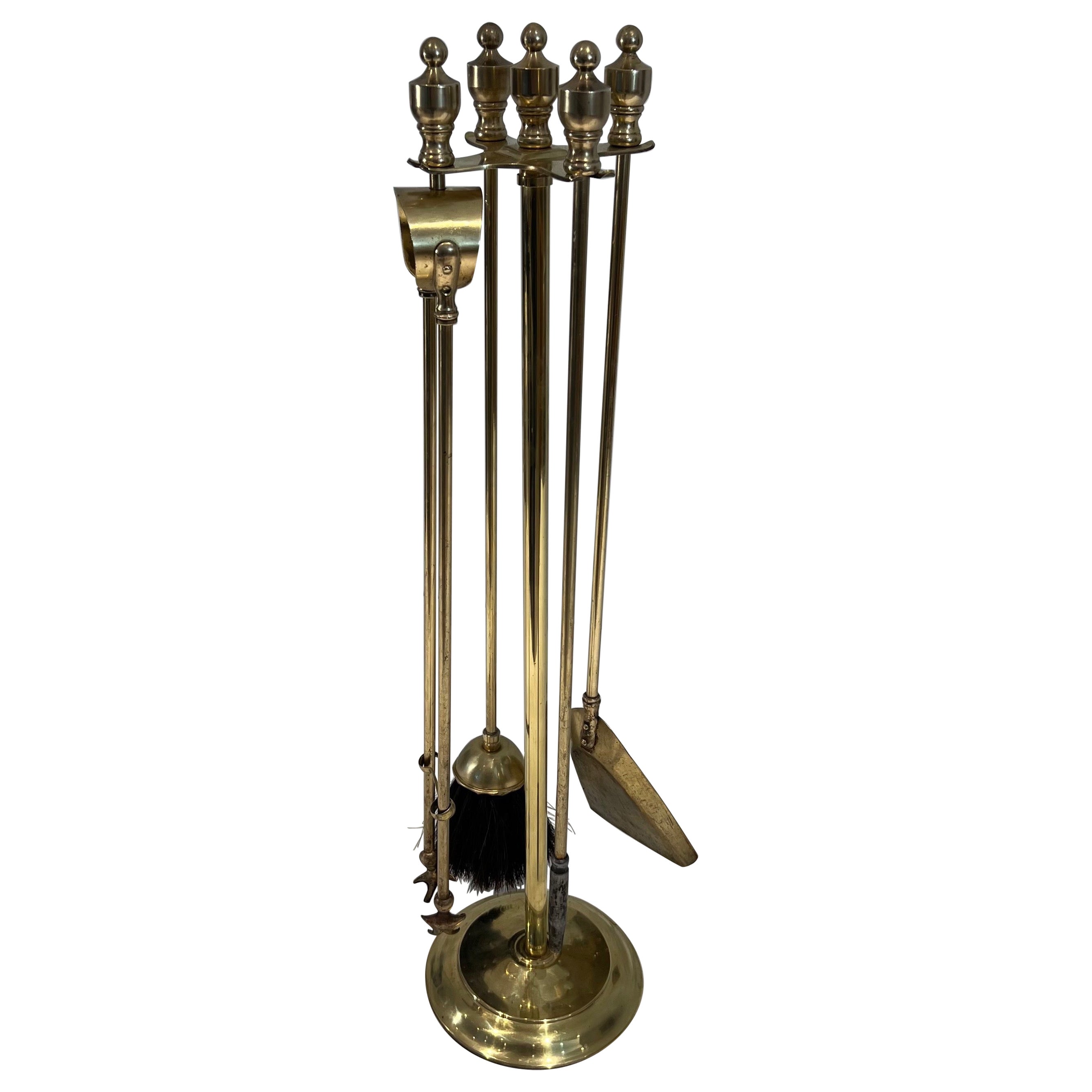 Neoclassical Style Brass Fireplace Tools on Stand