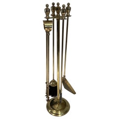 Retro Neoclassical Style Brass Fireplace Tools on Stand
