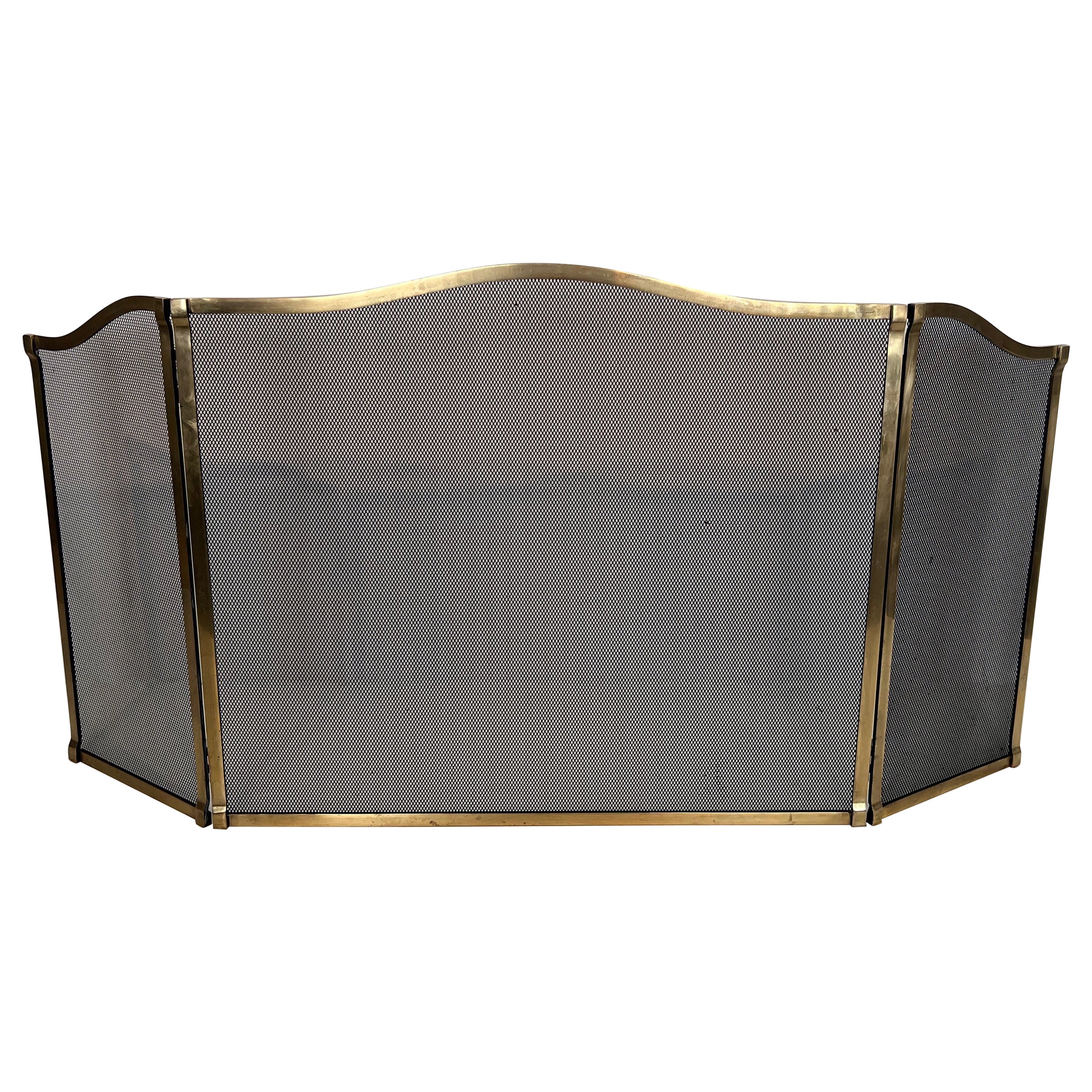 Neoclassical Style Brass and Grilling Fireplace Screen For Sale