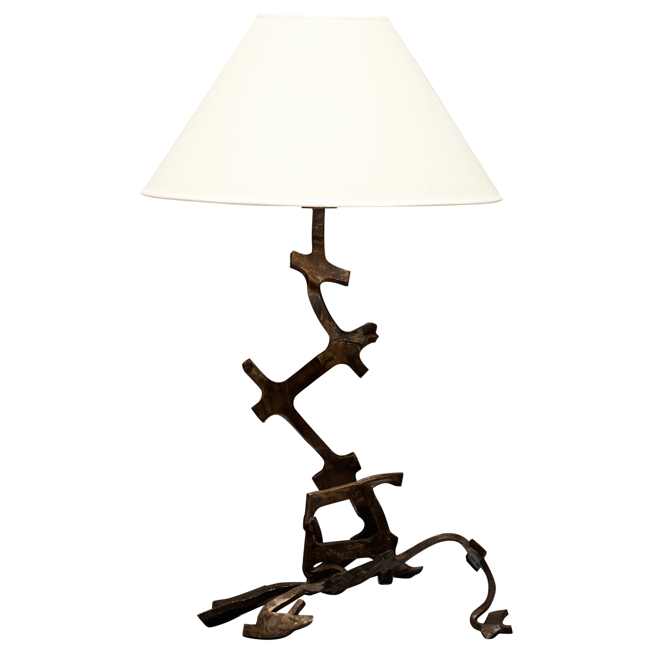 Rustic Iron Table Lamp, France, 1980s For Sale