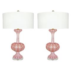 Matched Pair of Vintage Murano Lamps in Cotton Candy Pink