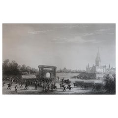 Impression ancienne originale de l'entrée de Napoléon Bonaparte à Milan Circa 1850