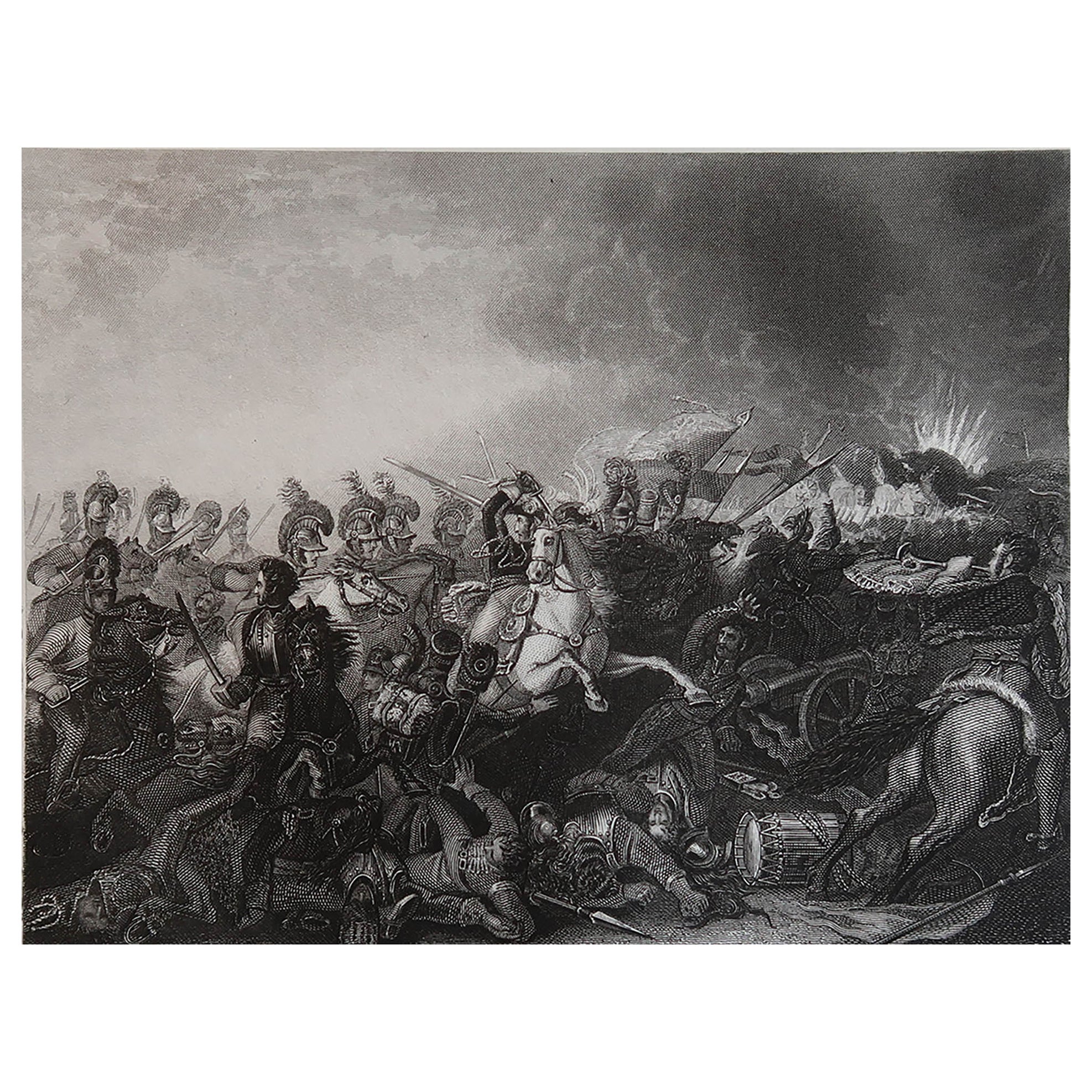 Grabado original antiguo de La batalla de Waterloo. Alrededor de 1850 en venta