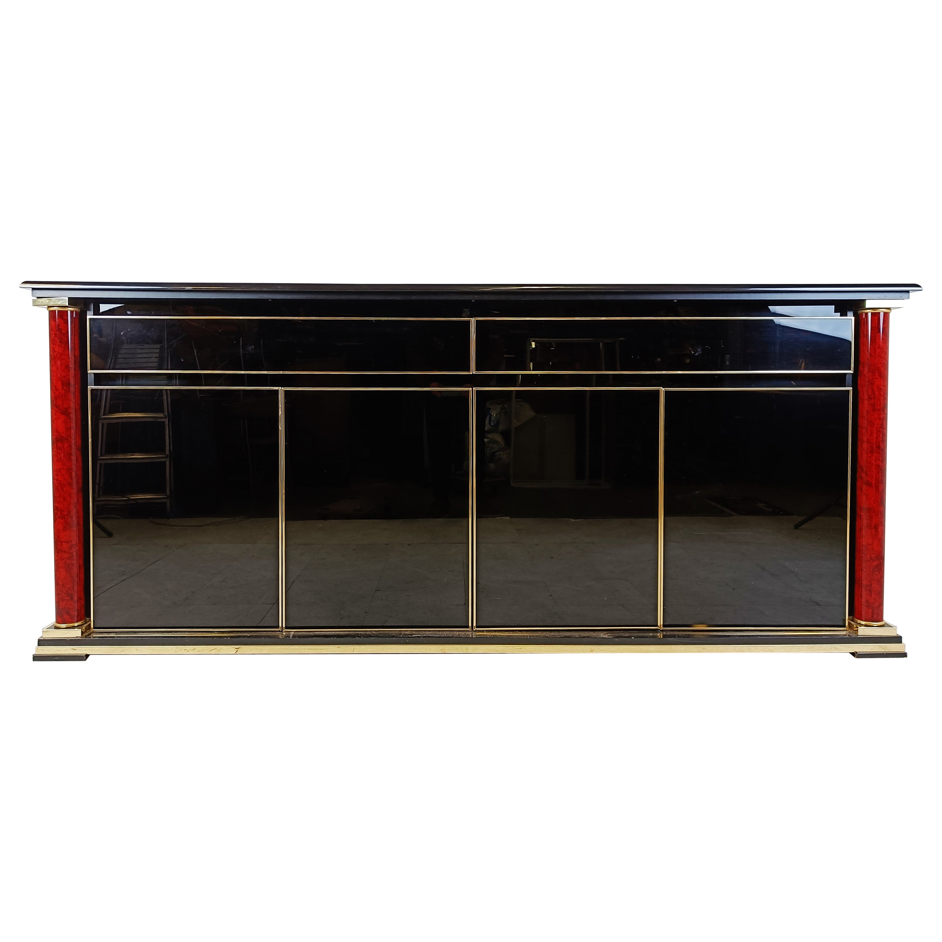 Brass and black lacquer sideboard, 1970s
