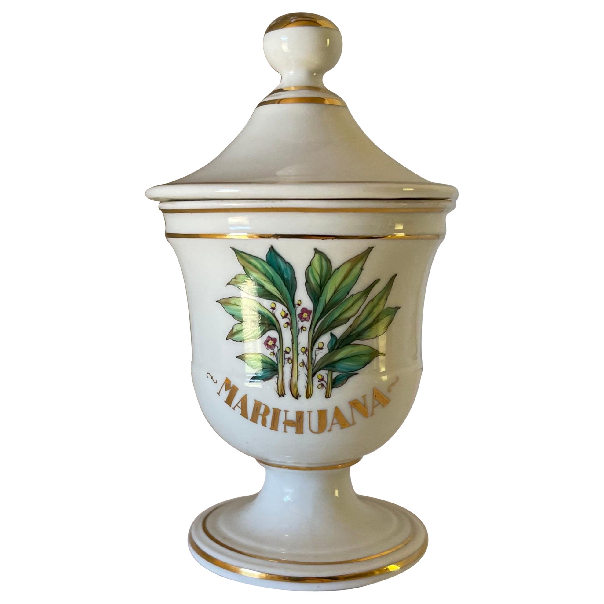 Limoges Marihuana Gold Rimmed Apothecary Jar For Sale