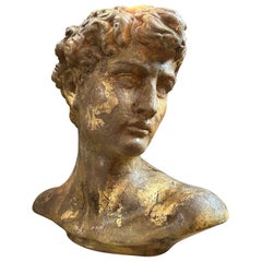 1950s Neoclassical revival Gilded Plaster Italian Bust of David