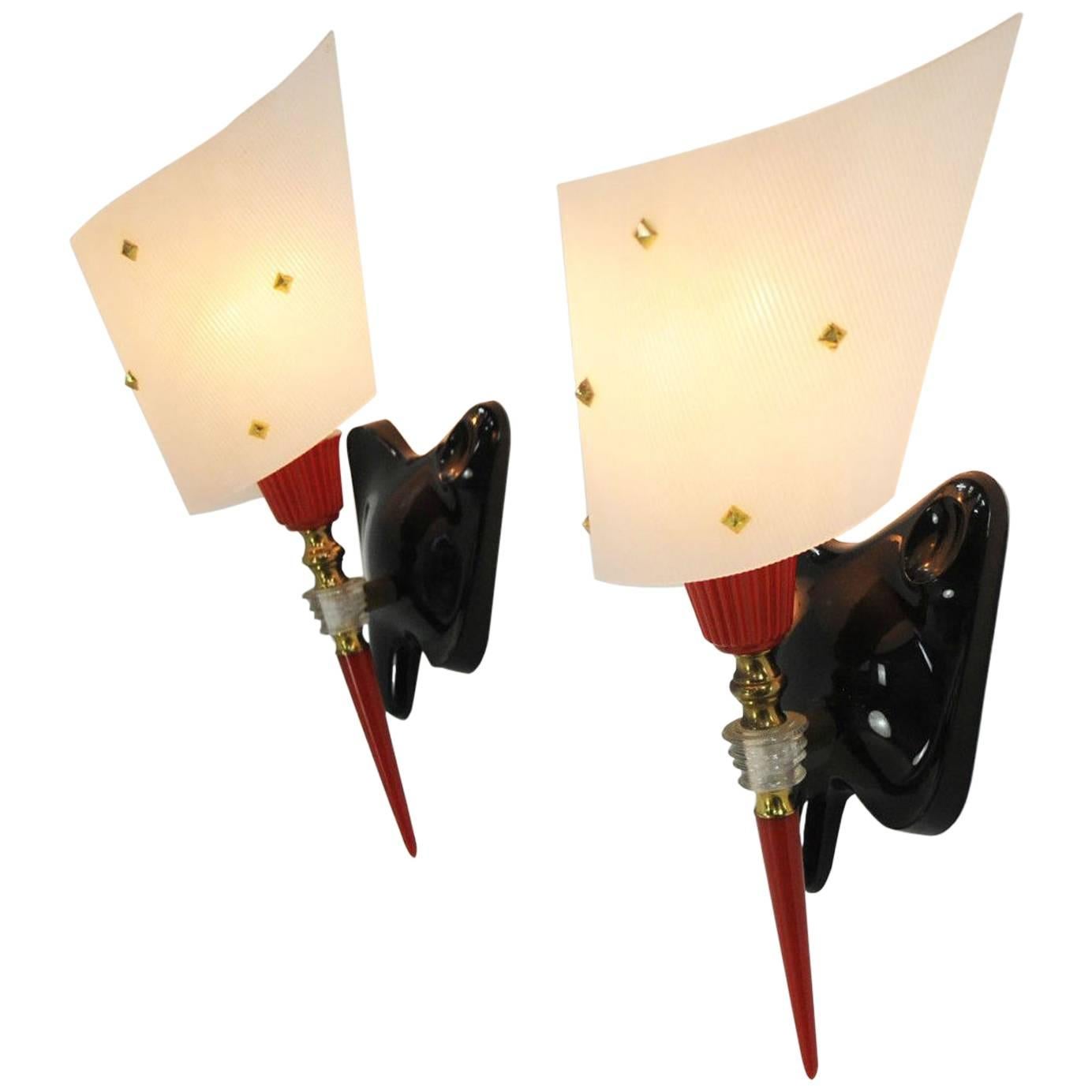 Pair of Mid-Century Modern French Wall Sconces