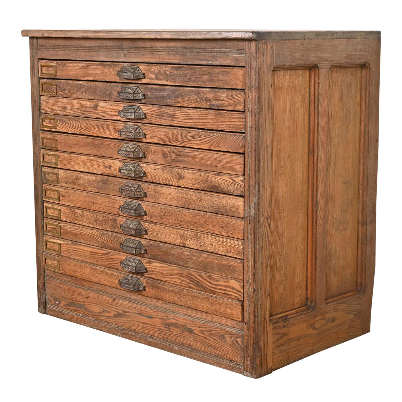 Antique Pine 12-Drawer Blueprint Flat File Cabinet by Hamilton, Circa ...