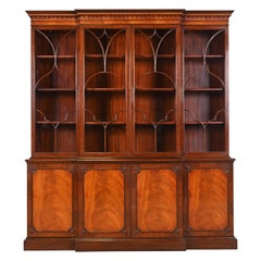 Schmieg & Kotzian Georgian Mahogany Breakfront Bookcase Cabinet, Circa 1940s