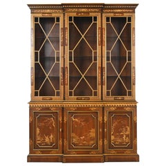 Kindel Furniture Georgian Chinoiserie Mahogany Breakfront Bookcase Cabinet