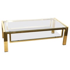 Italian coffee table, golden metal and glass, 1970s