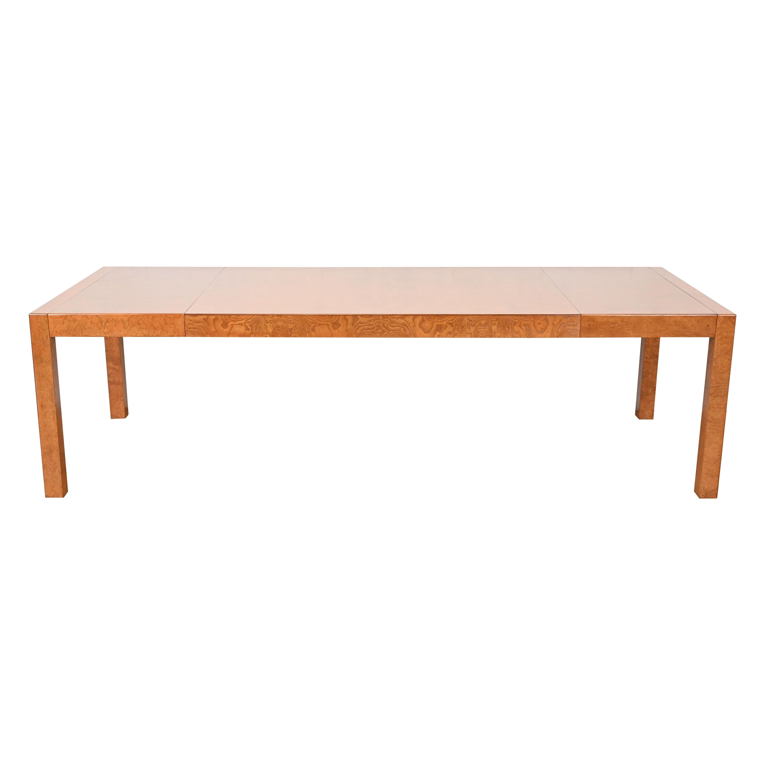 John Widdicomb Mid-Century Modern Burl Wood Parsons Dining Table, Refinished For Sale