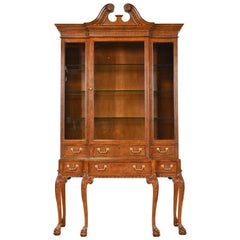 Vintage Baker Furniture Stately Homes Chippendale Walnut Breakfront Cabinet or Bookcase