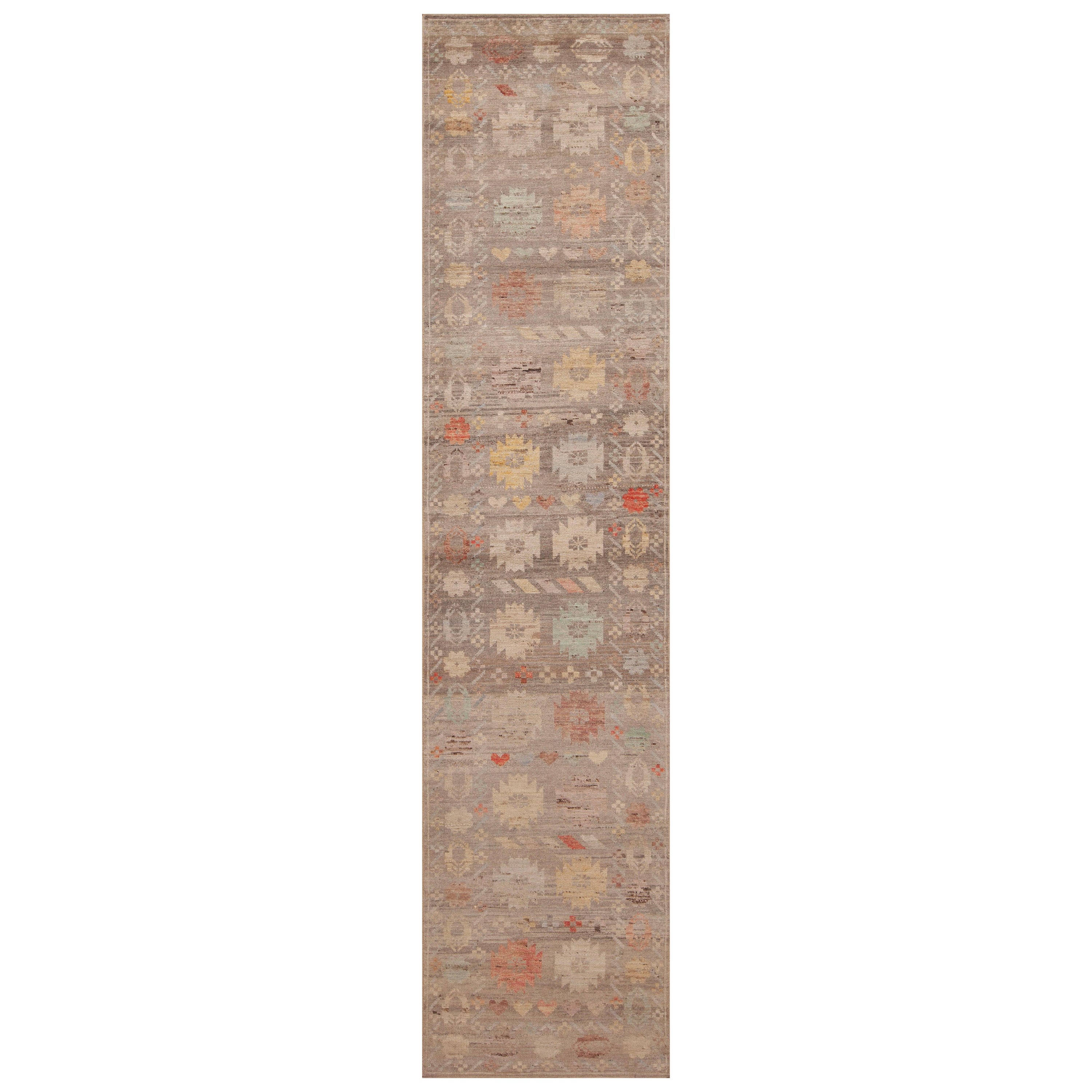 Collection Nazmiyal, tapis de couloir Abrash tribal, géométrique, rustique et moderne, 3' x 13'