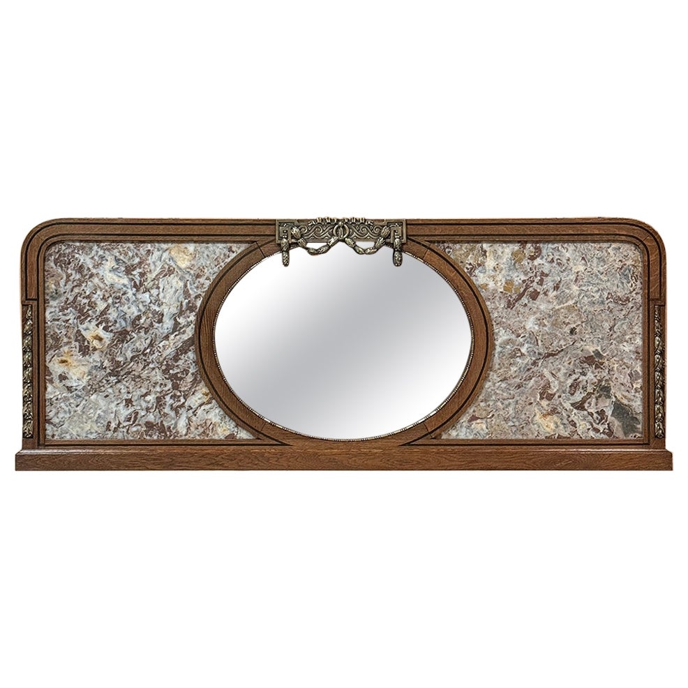 Antique French Louis XVI Neoclassical Mantel Mirror with Marble & Bronze Mounts For Sale