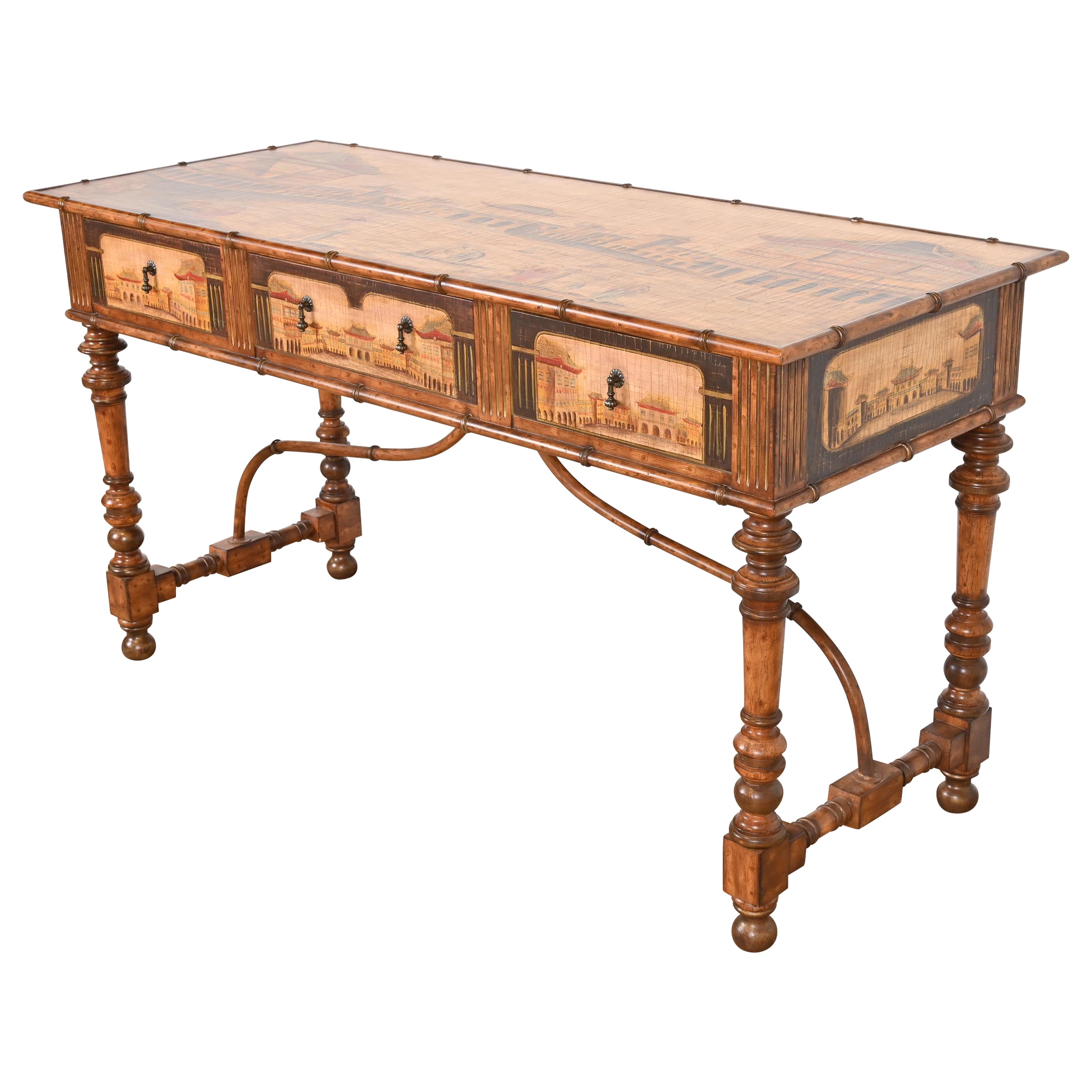 Chinoiserie Jacobean Hand Painted Sideboard Server, Bar Table, or Center Table For Sale