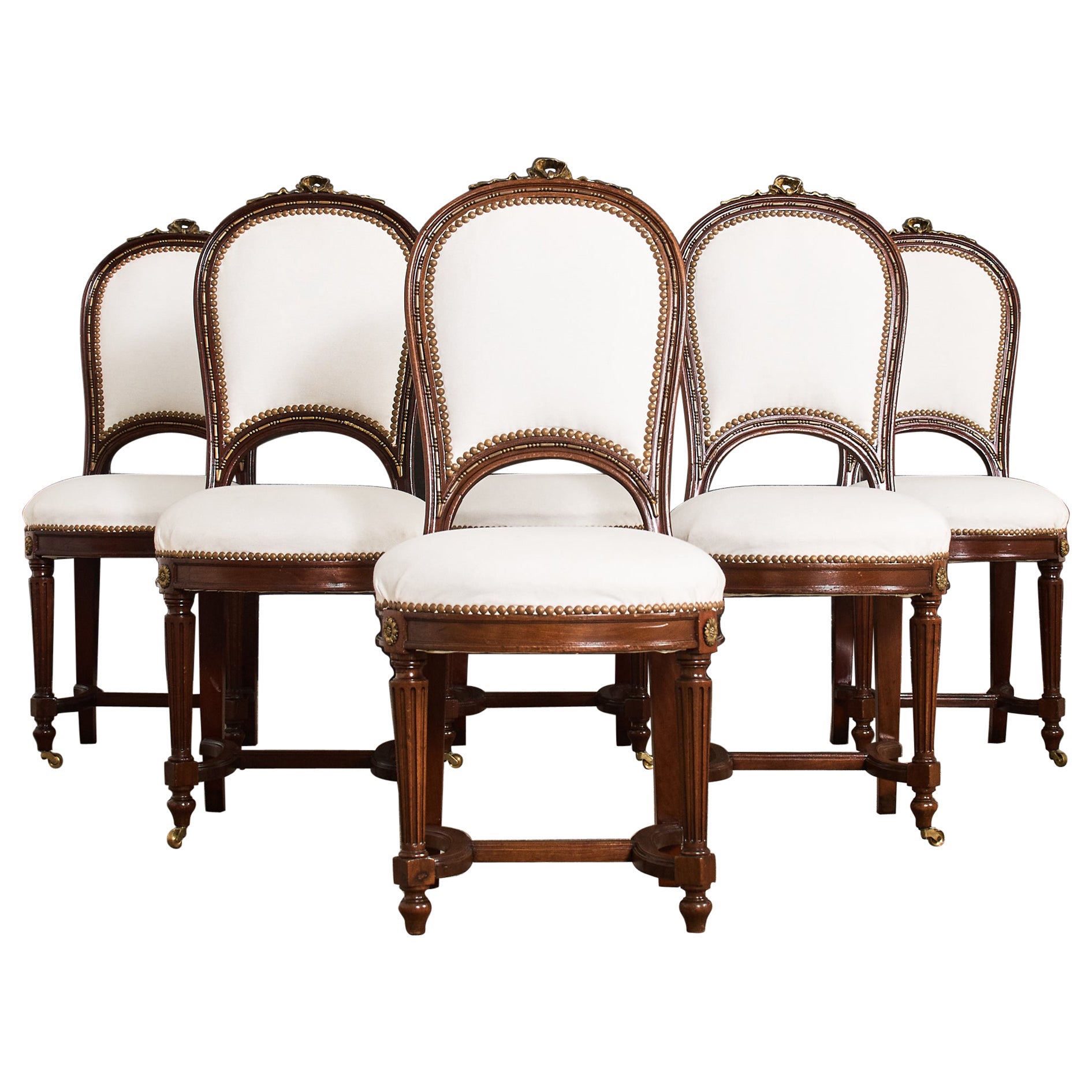 Siglo XIX Juego de seis sillas de comedor de caoba estilo Directoire