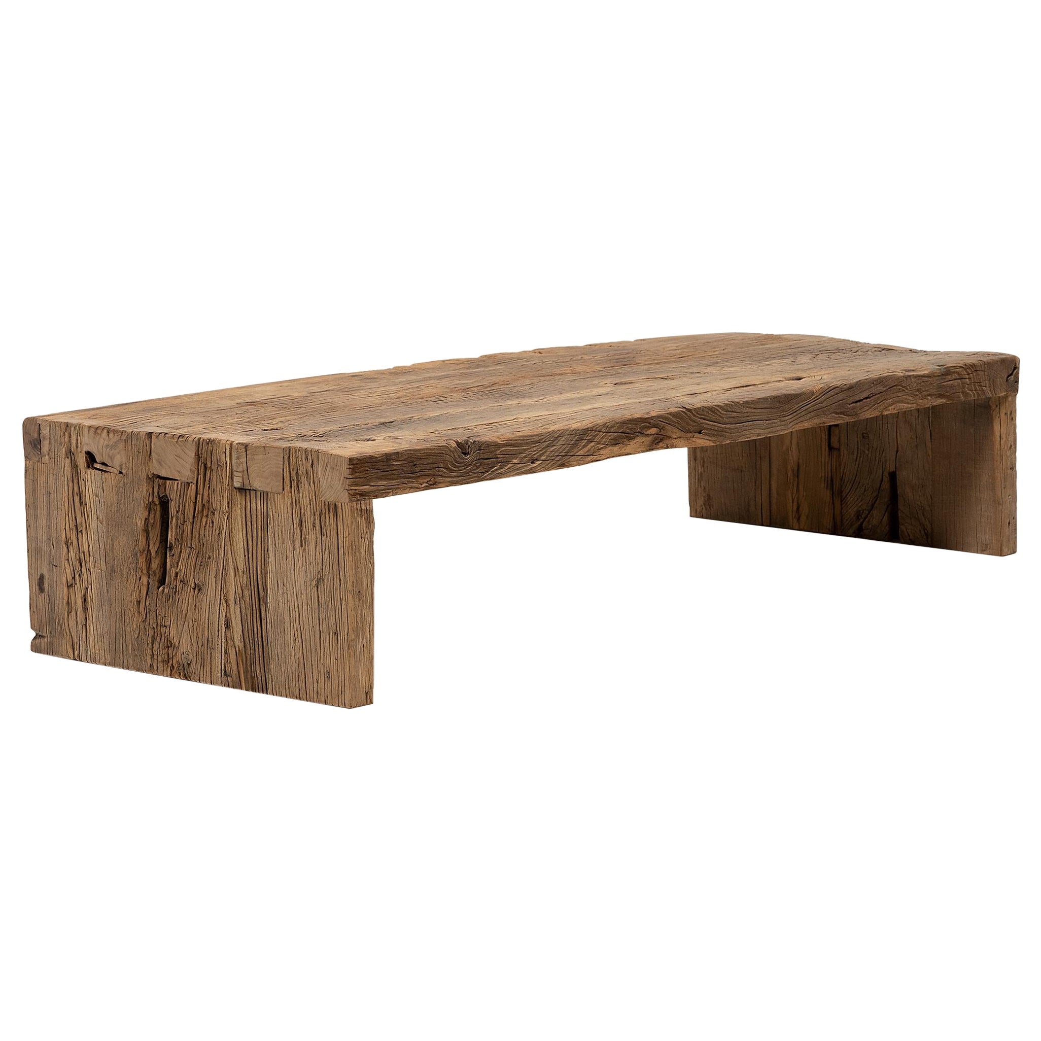 Low Reclaimed Elm Waterfall Coffee Table For Sale