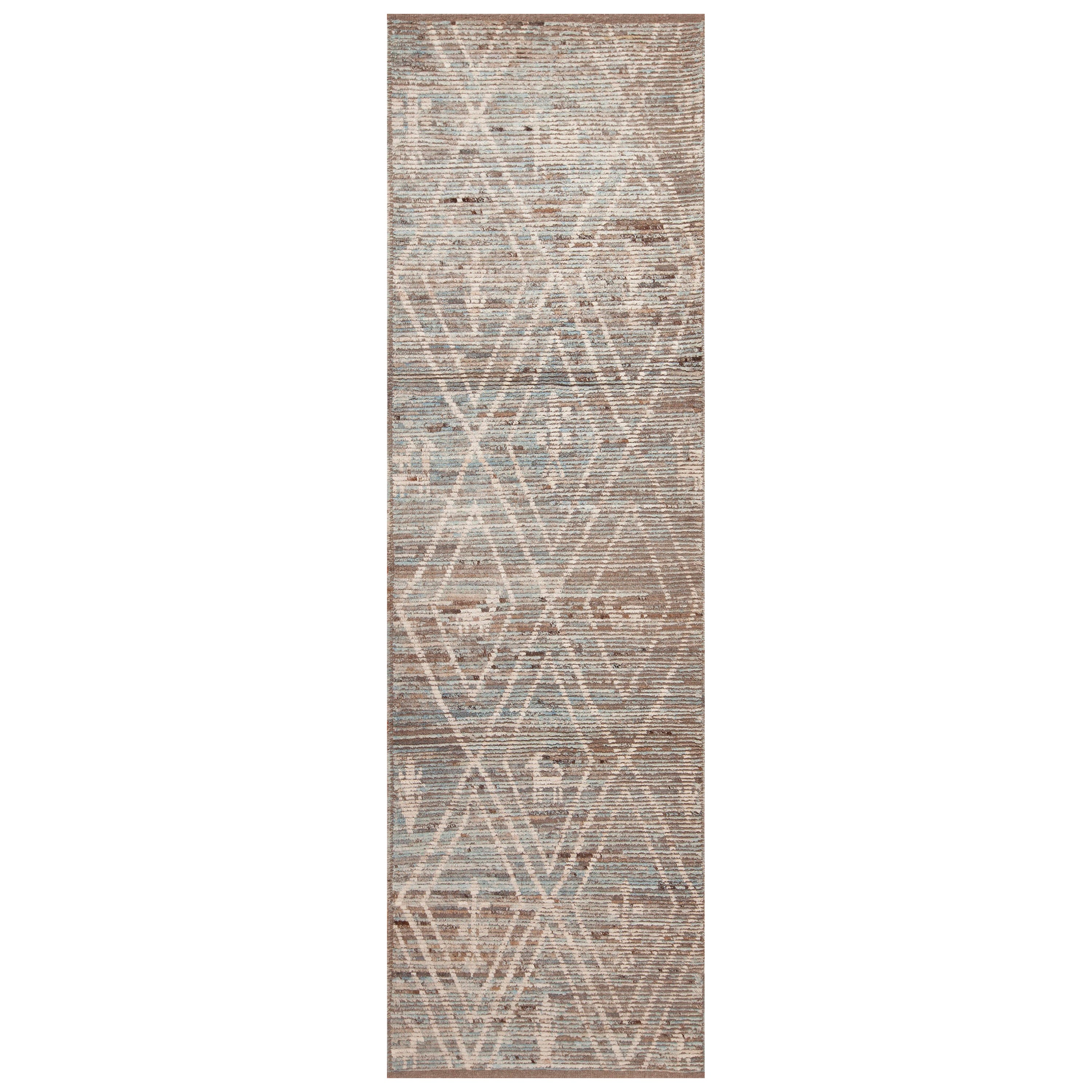 Nazmiyal Collection Neutral Color and Tribal Geometric Modern Rug 3'5" x 11'5" For Sale