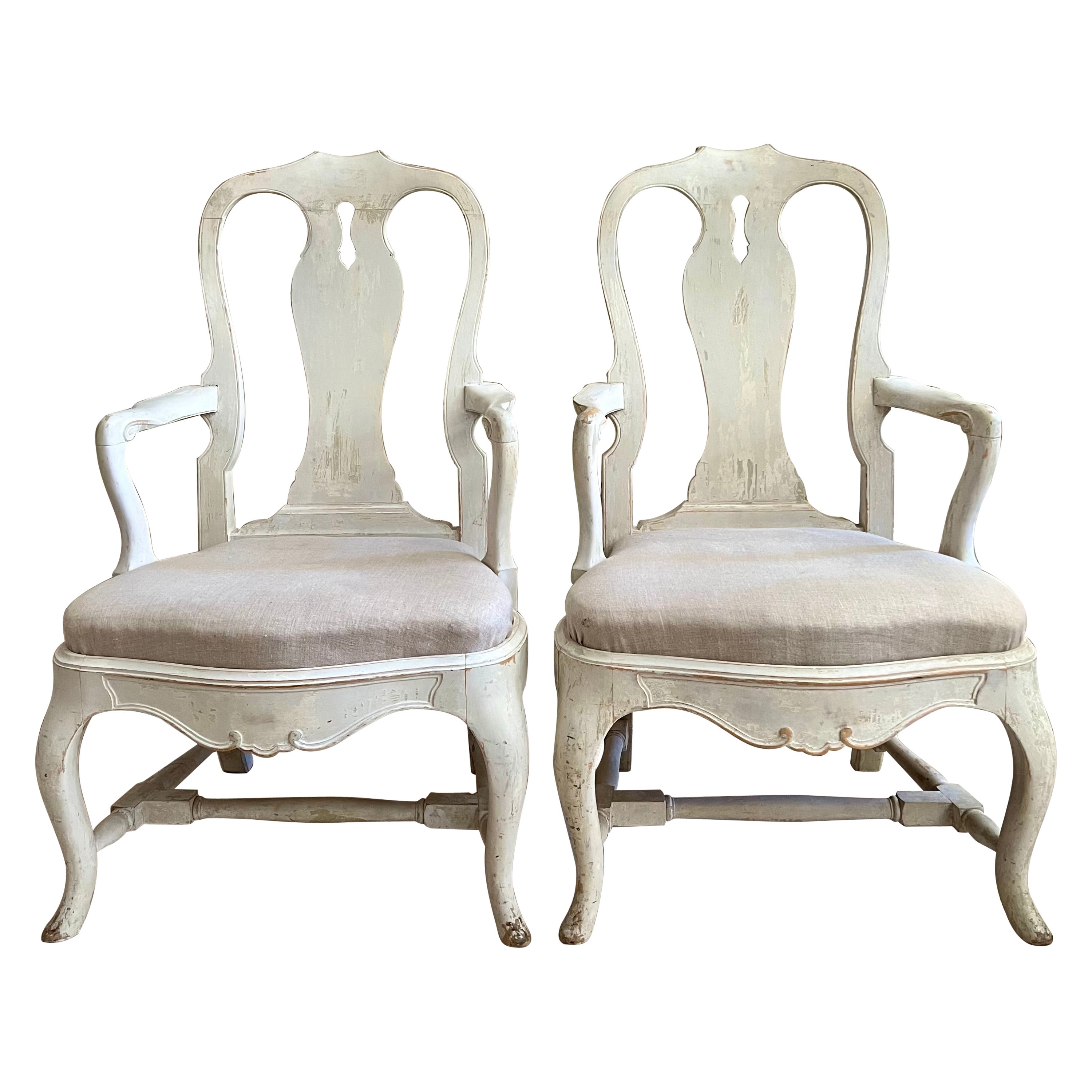Pair of 19th century Swedish Rococo Style Painted Armchairs For Sale