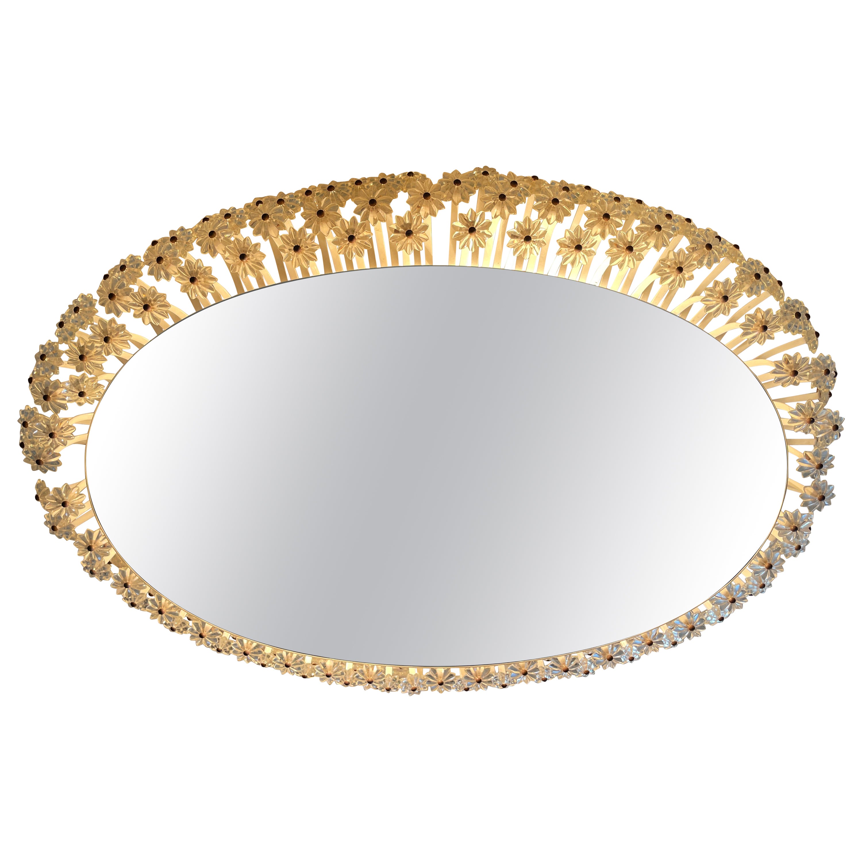 Oval Emil Stejnar Glass Blossom and White Lacquered Metal Mirror, Austria For Sale