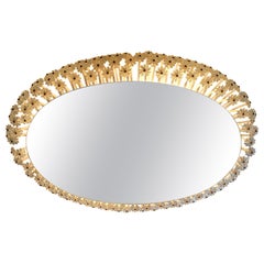 Oval Emil Stejnar Glass Blossom and White Lacquered Metal Mirror, Austria