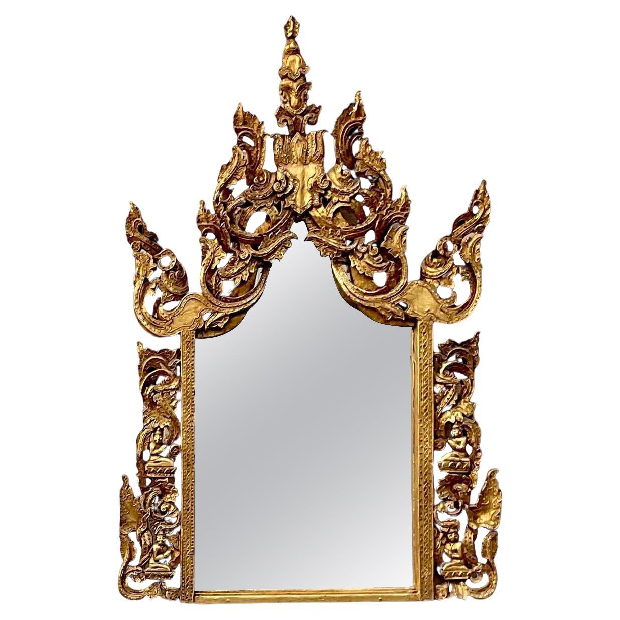 Miroir de temple doré bohème vintage en vente