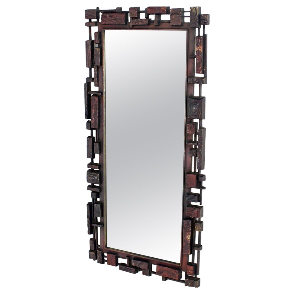 Rectangle Mid Century Modern Cityscape Brutalist Style Frame Wall Mirror MINT! For Sale