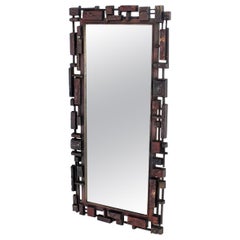 Rectangle Mid Century Modern Cityscape Brutalist Style Frame Wall Mirror MINT!