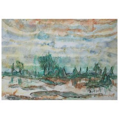 Retro NANCY HERFST - Expressionist Watercolor Painting - Signed - Canada - Circa 1977