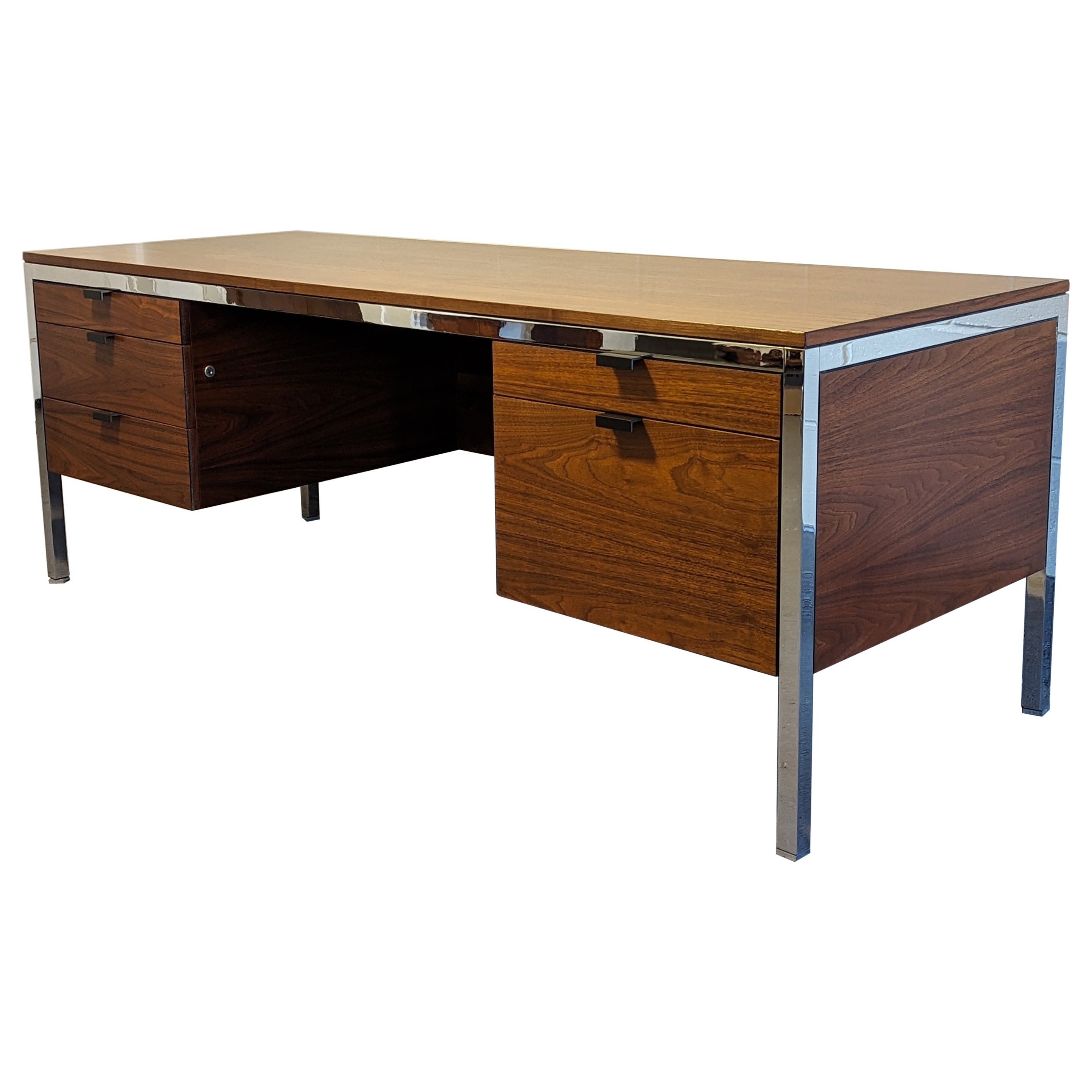 1960s Walnut and Chrome Executive Desk For Sale
