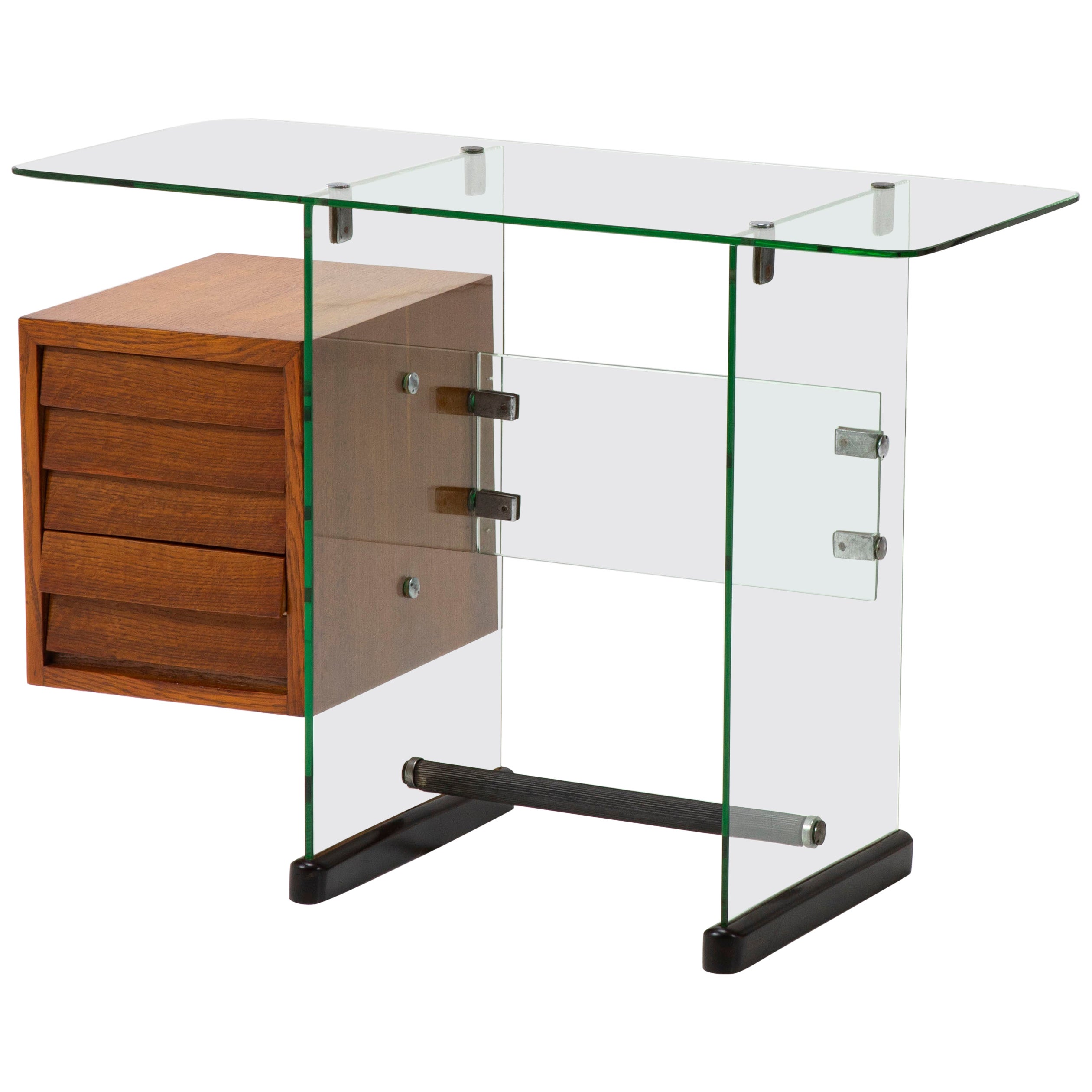 Gio Ponti Writing desk Vetrocoke furnitures, tempered glass wood, 1939  For Sale