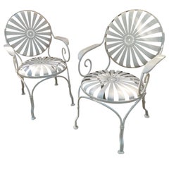 Retro Francois Carre White Garden Chairs - a pair