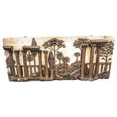 Retro Extra Large Gilt Plaster Fresco of Greek Columns 