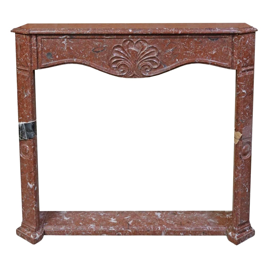 Vintage French Shell Carved Red Marble Fireplace Surround For Sale