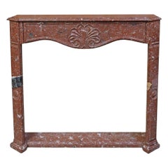 Vintage French Shell Carved Red Marble Fireplace Surround