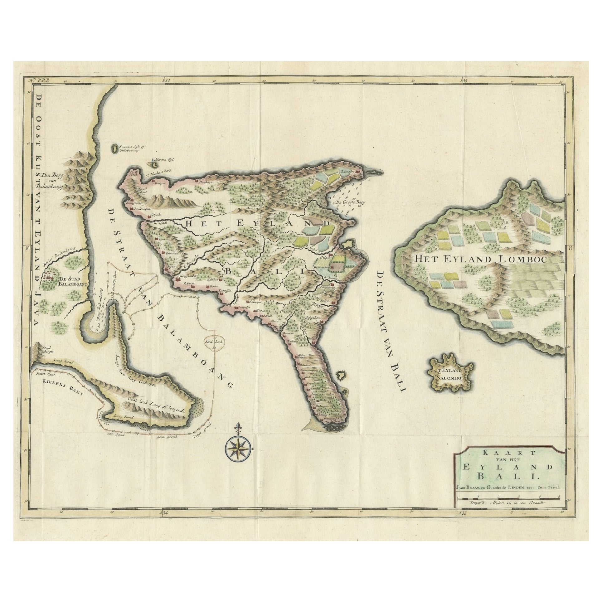 1726 Valentyn's Map of Bali and Lombok, Original Engraving