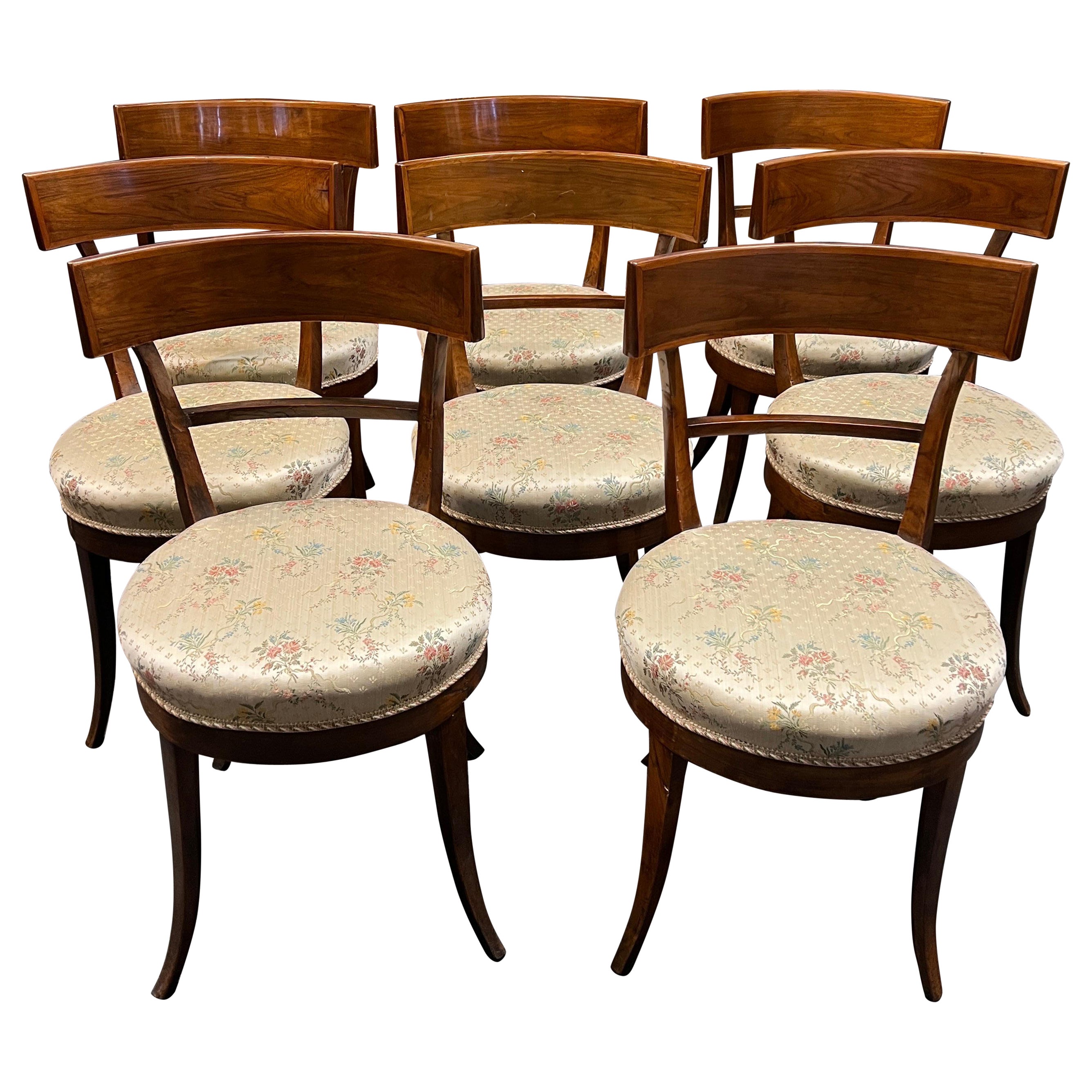 19th Italian Empire Walnut 8 Chairs 1800